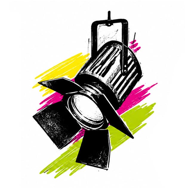Getekende podiumlamp met felgekleurde penseelstreken